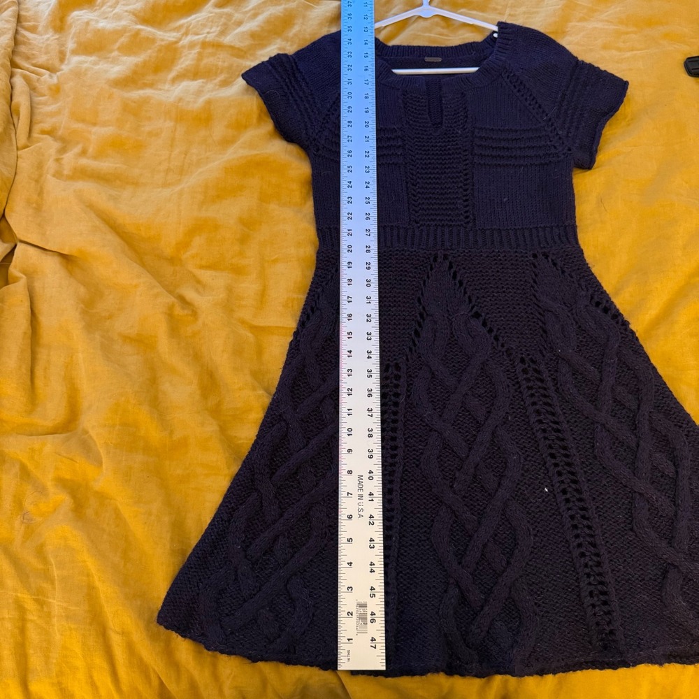 Free People Women Purple Cable Knit Wool Blend Short Sleeve Mini Dress Fit Flare - Picture 6 of 7